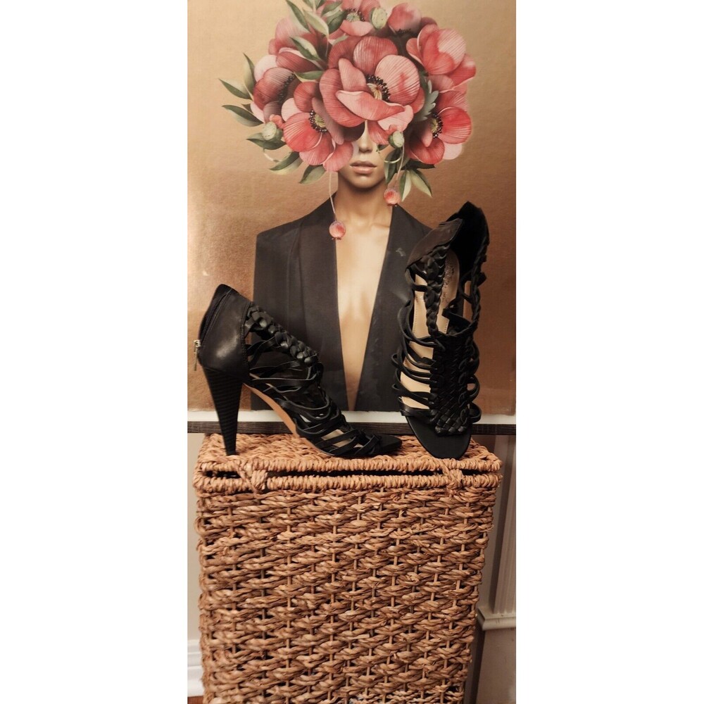 Vince Camuto Alaizah Braided Caged Sandal Heels Womens Size 9M Black